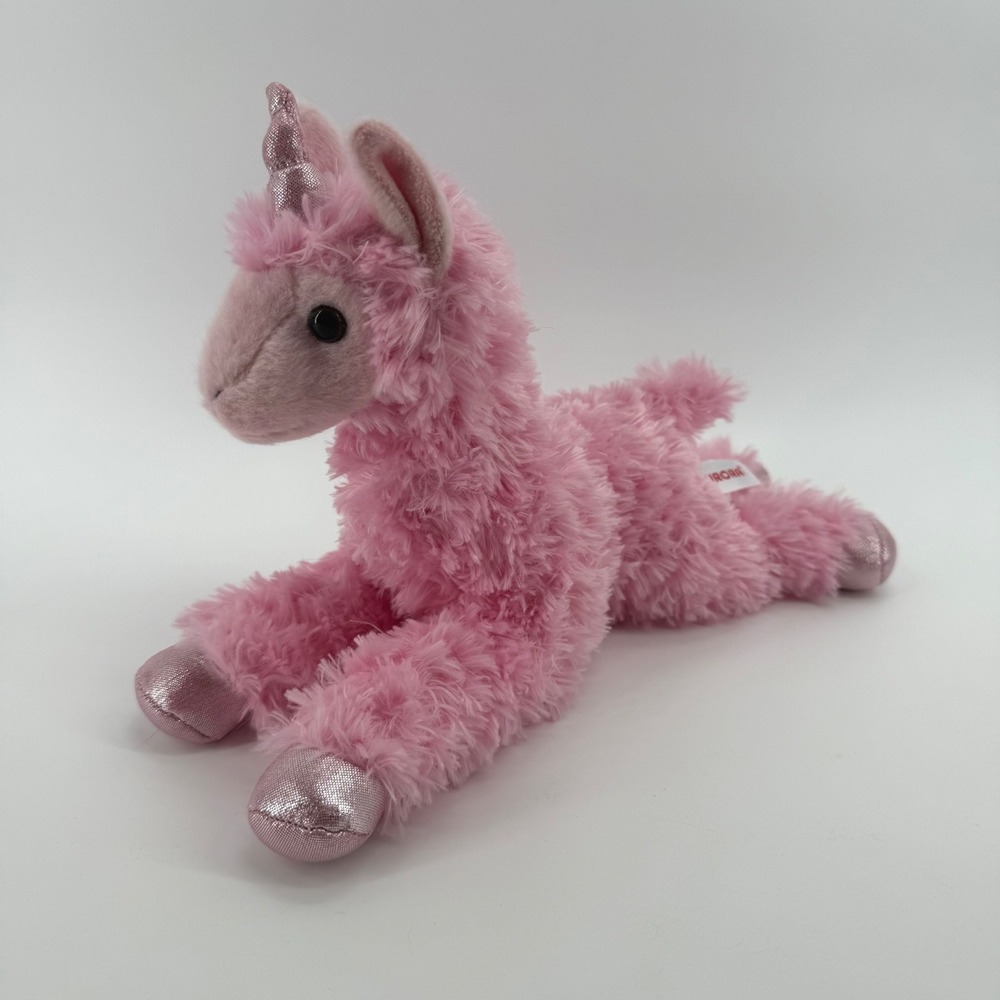 Aurora Flopsie Llamacorn Pink Plush Toy Metallic Horn Hooves 12 Inch 31737